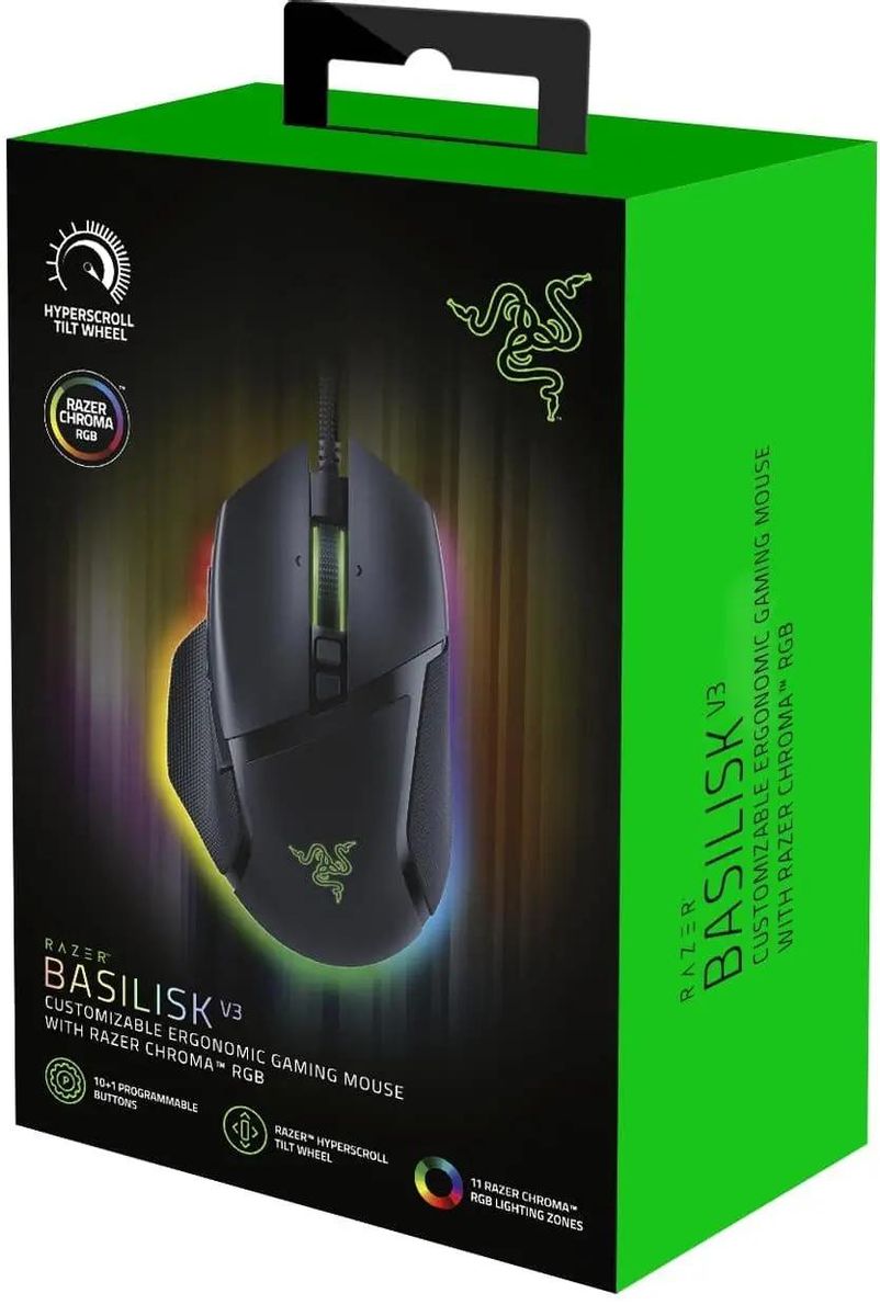 Мышь проводная Razer Basilisk V3, игровая, оптическая, USB, 26000dpi, черный [rz01-04000100-r3m1]